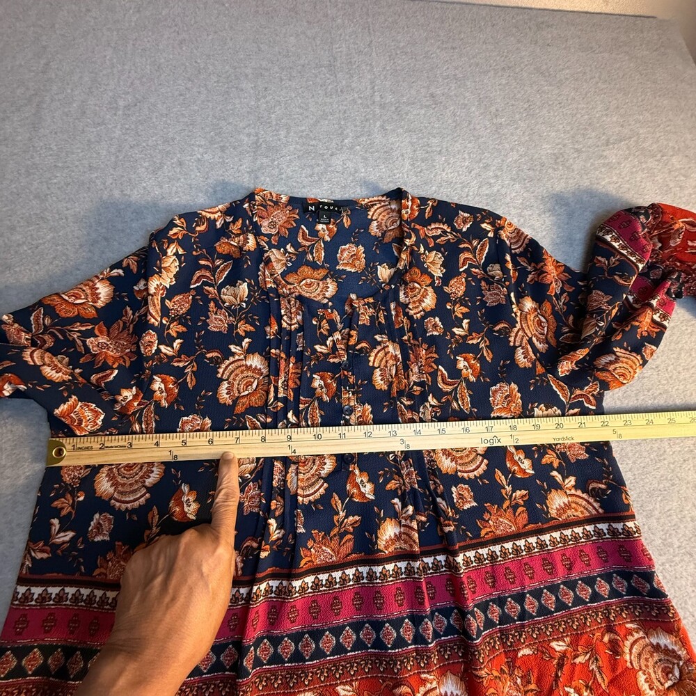 N Touch Boho Floral Border Print Peasant Blouse Size Large - Picture 5 of 6